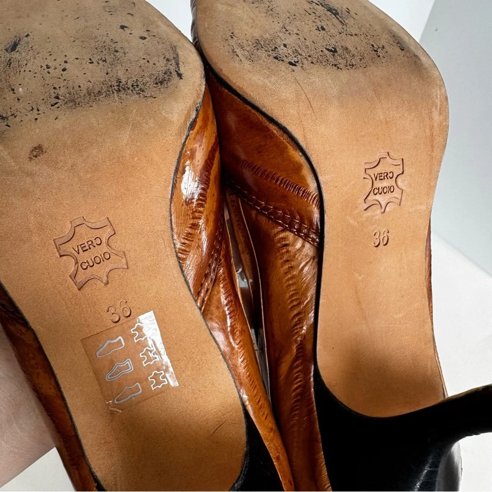 Paolo Iantorno Eel Skin Leather Heels Pointed Toe Brown 36